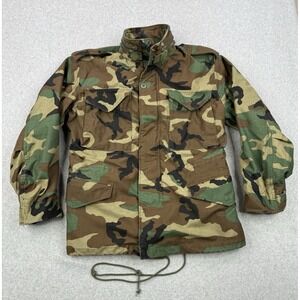 Vintage Military Jacket Mens Small Short‎ Woodland Camo M65 Field US Army 80s